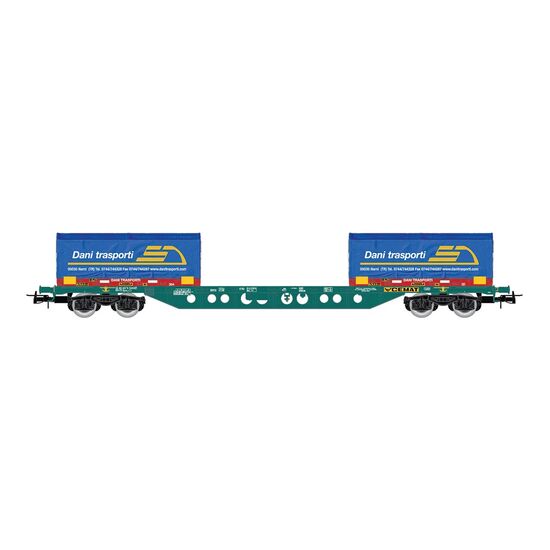 FS CEMAT Wagon porte-conteneurs Sgns vert avec 2x 20' coil container Dani Trasporti Ep.V-VI