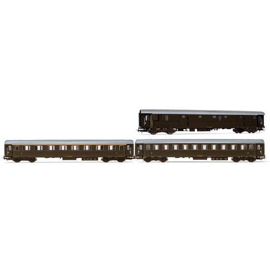 FS 3-teil. Set Dz 83000 Gepäckwagen + Az 13010 A + Bz33010 B  Kastanienbraun  Ep. IIIb
