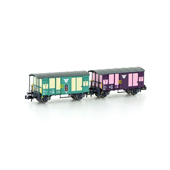 RM 2 gedeckte Güterwagen  grün und violett  Ep. V