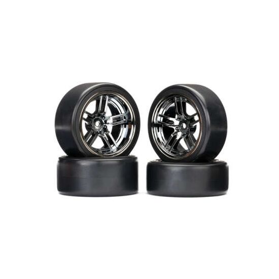 Tires and wheels, assembled, glued (s plit-spoke black chrome wheels, 1.9' Drift tires) (front and rear)