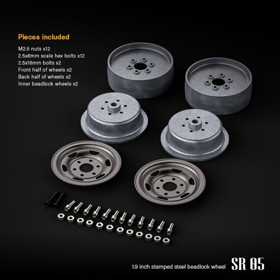 Gmade 1.9 SR05 beadlock wheels (Uncoated Silver) (2), 3 image