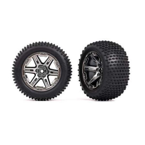 Tires & wheels, assembled, glued (2.8 ') (RXT black chrome wheels, Alias ti res, foam inserts) (2WD electric rear