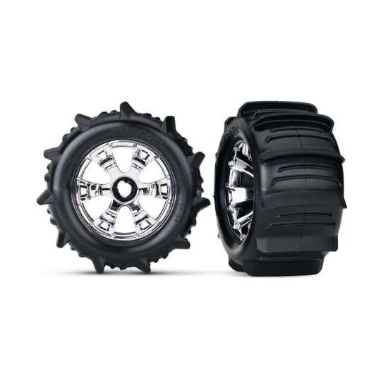 Tires & wheels, assembled, glued (Geo de chrome wheels, paddle tires, foam inserts) (2) (use with 17mm splined w