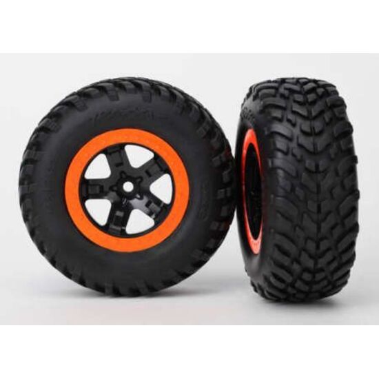 Tires & wheels, assembled, glued (S1 compound) (SCT, black, orange beadloc k wheels, dual profile (2.2' outer, 3
