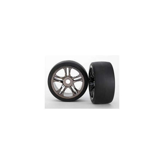 Tires & wheels, assembled&glued FRONT (split-spoke,black CHR,slick)(S1)(2)