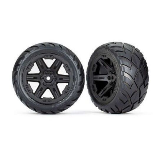 Tires & wheels, assembled, glued (2.8 ') (RXT black wheels, Anaconda tires, foam inserts) (2WD electric rear) (2