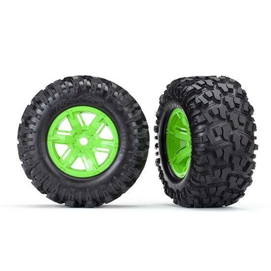 Tires & wheels, assembled, glued (X-M axx green wheels, Maxx AT tires, foam inserts) (left & right) (2)