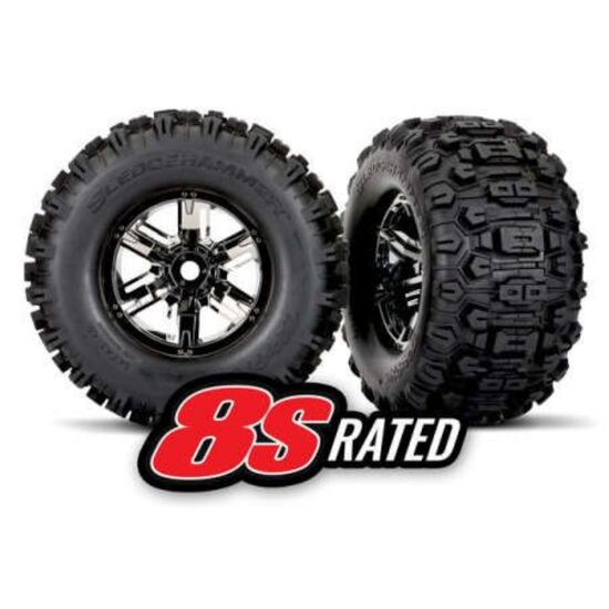 Tires & wheels, assembled, glued (X-M axx black chrome wheels, Sledgehammer tires, foam inserts) (left & right)