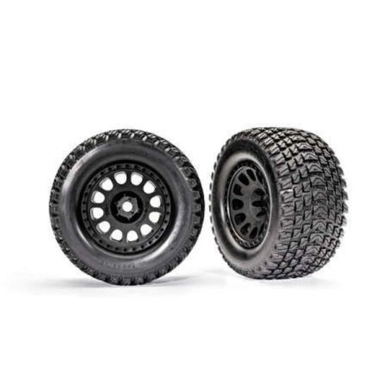 Tires & wheels, assembled, glued (XRT Race black wheels, GravixÔäó tires, fo am inserts) (left & right)
