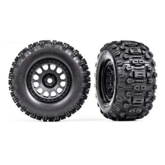 Tires & wheels, assembled, glued (XRT Race black wheels, Sledgehammer tire s, foam inserts) (left & right)