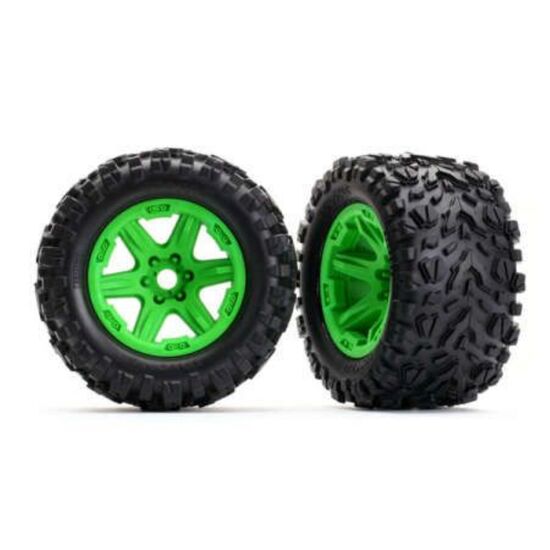 Tires & wheels, assembled, glued (gre en wheels, Talon EXT tires, foam inse rts) (2) (17mm splined) (TSM rated)