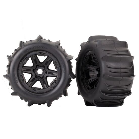 Tires & wheels, assembled, glued (bla ck 3.8' wheels, paddle tires, foam in serts) (2) (TSM rated)