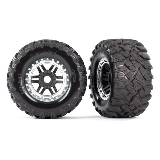 Tires & wheels, assembled, glued (bla ck, satin chrome beadlock style wheel s, Maxx MT tires, foam inserts) (2) (
