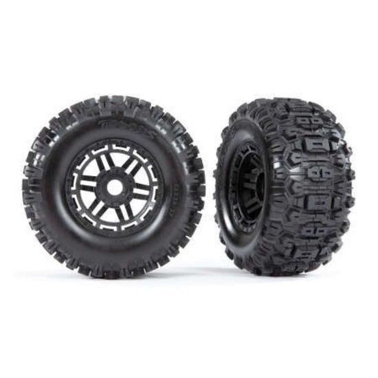 Tires & wheels, assembled, glued (bla ck wheels, dual profile (2.8' outer, 3.6' inner), Sledgehammer tires, foam