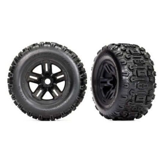 Tires and wheels, assembled, glued (3 .8' black wheels, Sledgehammer tires, foam inserts) (2)