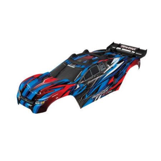 Body, Rustler 4X4 VXL, blue/ window, grille, lights decal sheet (assembled with front & rear body mounts and re