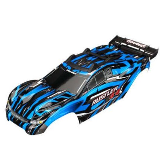 Body, Rustler 4X4, blue/ window, gril l, lights decal sheet (assembled with front & rear body mounts and rear bo