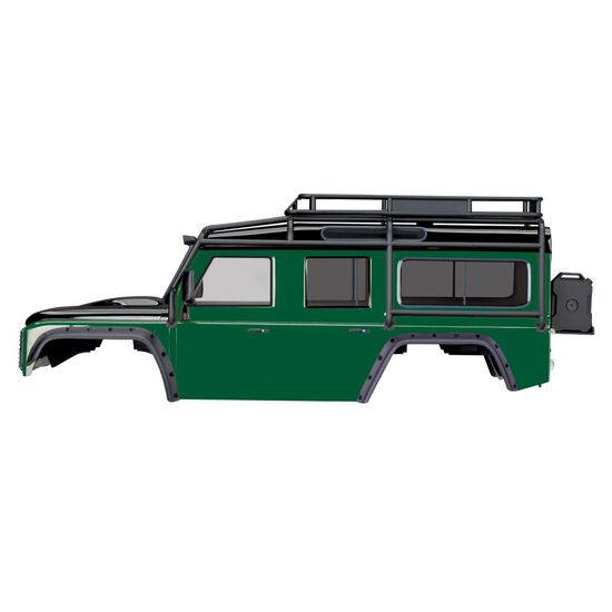 Body, Land Rover Defender, green (com plete with ExoCage, inner fenders, fuel canisters, and jack), 3 image