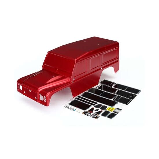 Body, Land Rover Defender, red (paint ed)/ decals