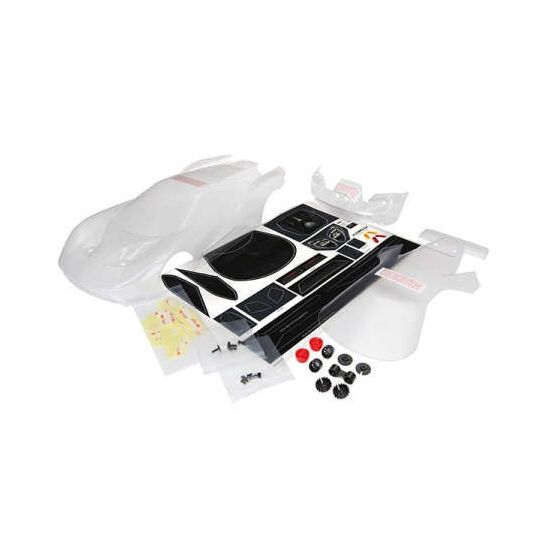Body, Ford GT (clear, requires paint ing)/ decal sheet (includes tail ligh ts, exhaust tips, & mounting hardware