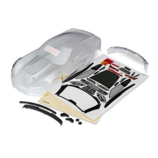 Body, Chevrolet Corvette Z06 (clear, requires painting)/ decal sheet (incl udes side mirrors, spoiler, & mountin