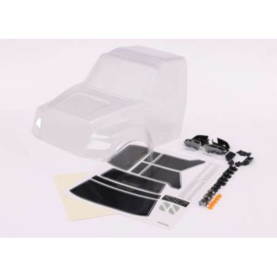 Body, TRX-6 Ultimate RC Hauler (clear , requires painting) (includes headli ghts, roof lights, side mirrors, & de
