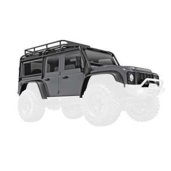 Body, Land Rover Defender, complete, silver (includes grille, side mirrors , door handles, fender flares, fuel c