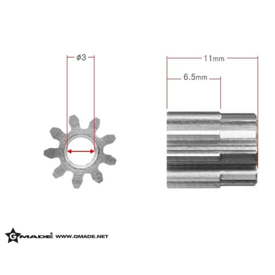 GM81409-Gmade 32 Pitch 3mm Hardened Steel Pinion Gear 9T (1)