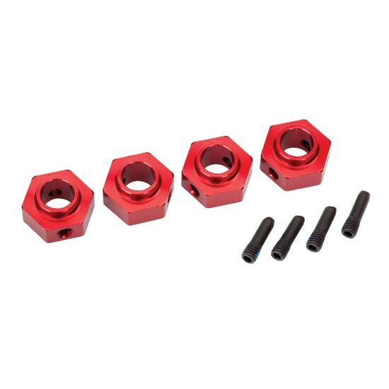 Wheel hubs, 12mm hex, 6061-T6 aluminu m (red-anodized) (4)/ screw pin (4)