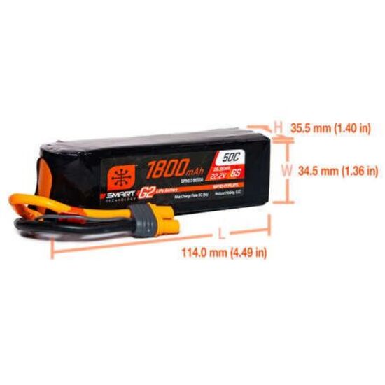 SPMX186S50 1800mAh 6S 22.2V 50C Smart LiPo Battery G2 IC3, 2 image