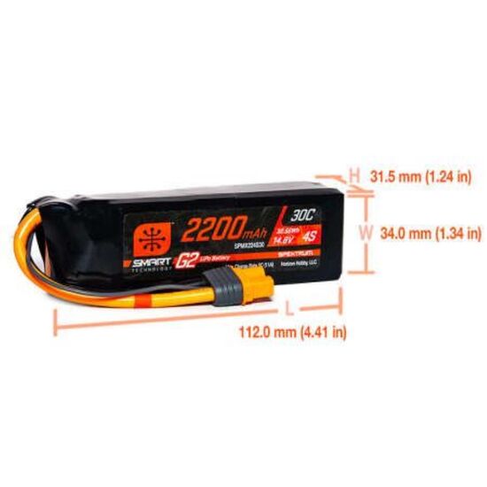 SPMX224S30 2200mAh 4S 14.8V 30C Smart LiPo Battery G2 IC3, 2 image