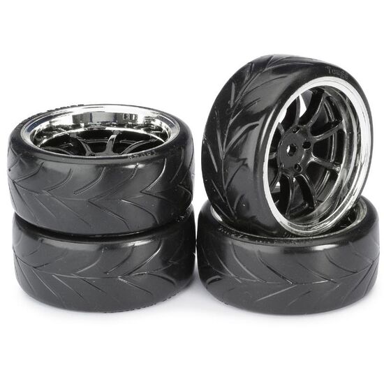 Train de roues Drift LP  9 battons/Profile B  noir/chromé 1/10ème (4pcs)