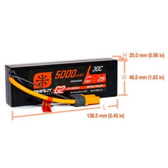 SPMX52S30H5 5000mAh 2S 7.4V 30C Smart LiPo G2 Hardcase IC5, 2 image