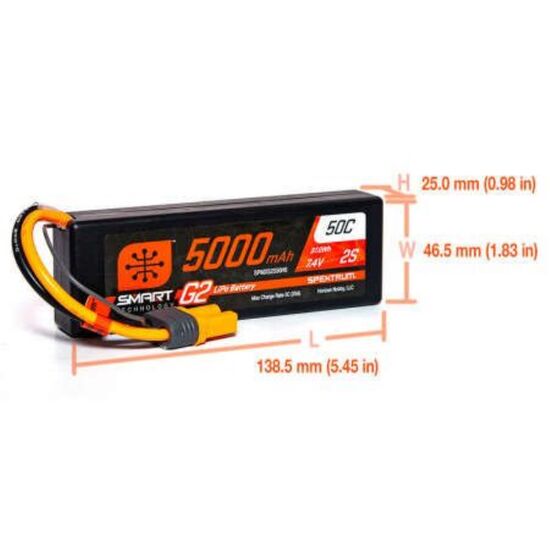 SPMX52S50H5 5000mAh 2S 7.4V 50C Smart LiPo G2 Hardcase IC5, 2 image