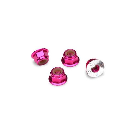 NUTS, 4MM FLANGED NYLON LOCKING PINK