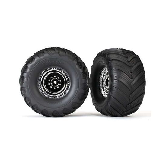 Tires & wheels, assembled, glued (chr ome wheels, Terra Groove dual profile tires, foam inserts) (nitro rear/ el