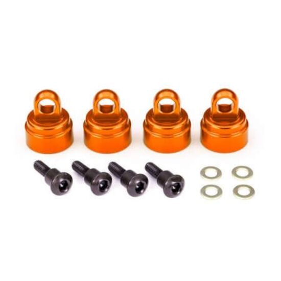 Shock caps, aluminum (orange-anodized ) (4) (fits all Ultra Shocks)