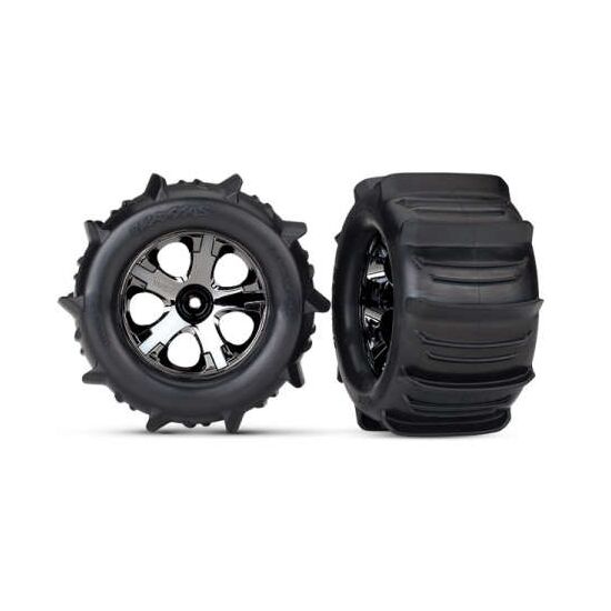 Tires & wheels, assembled, glued (2.8 ') (All-Star black chrome wheels, pad dle tires, foam inserts) (nitro rear/