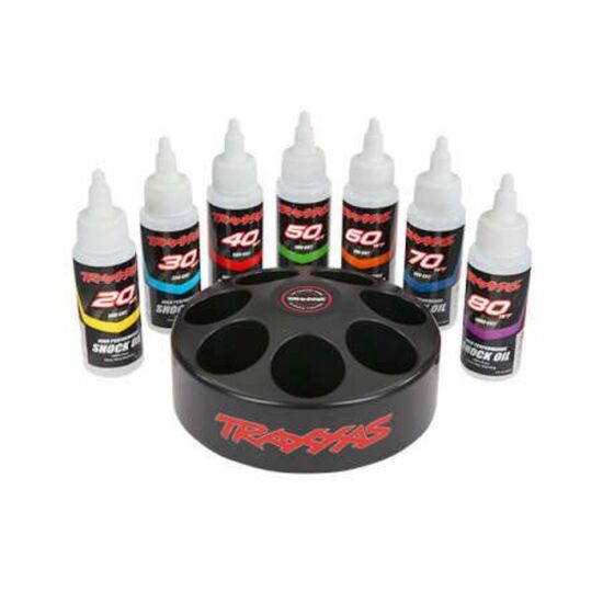 Spinning carousel rack (includes 20 w t, 30 wt, 40 wt, 50 wt, 60 wt, 70 wt, & 80 wt premium shock oils)