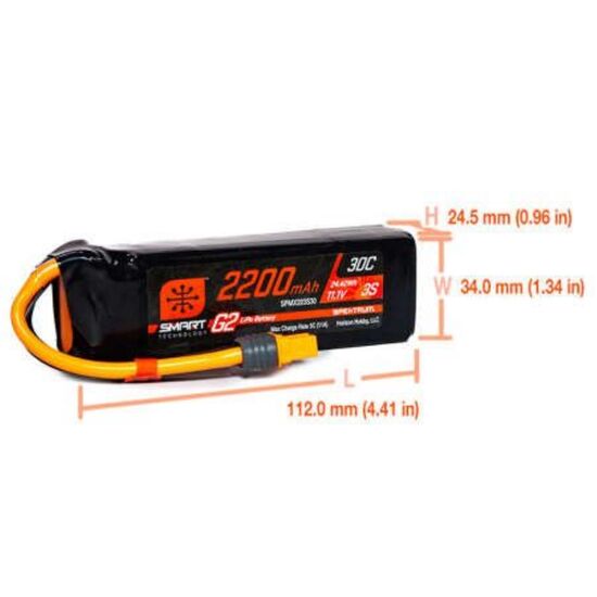 SPMX223S30 2200mAh 3S 11.1V 30C Smart LiPo Battery G2 IC3, 3 image