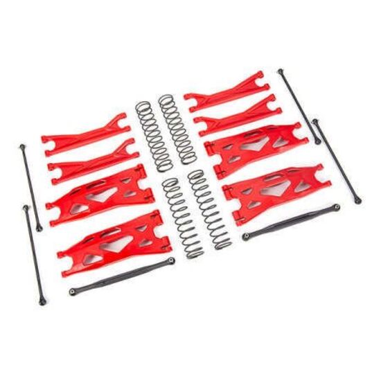 Suspension kit, X-Maxx WideMaxx, red (includes front & rear suspension arm s, front toe links, driveshafts, shoc
