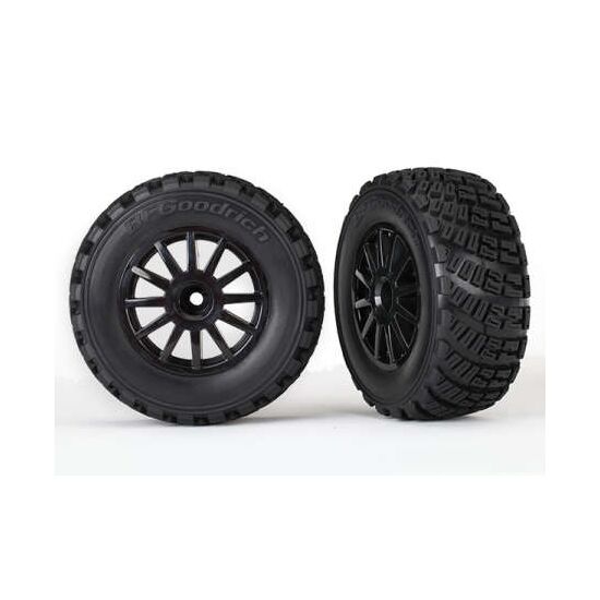 Tires & wheels, assembled, glued (bla ck wheels, gravel pattern tires, foam inserts) (2) (TSM rated)