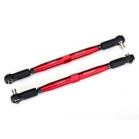 Toe links, X-Maxx (TUBES red-anodized , 7075-T6 aluminum, stronger than tit anium) (157mm) (2)/ rod ends, assembl
