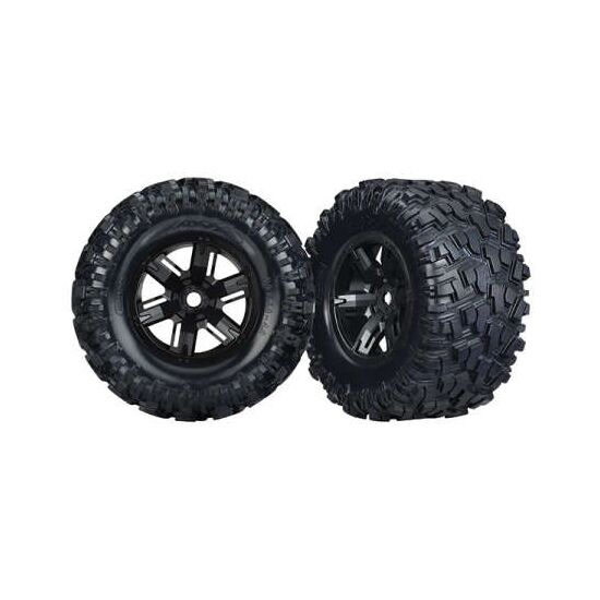 Tires & wheels, assembled, glued (X-M axx black chrome wheels, Maxx AT tire s, foam inserts) (left & right) (2)