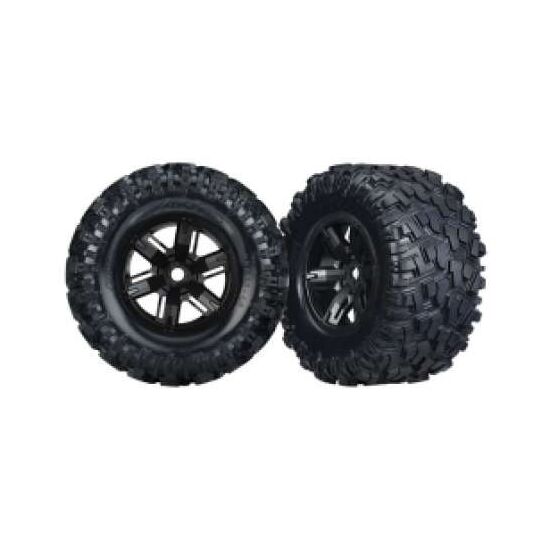Tires & wheels, assembled, glued (X-Maxx black wheels, Maxx AT tires, foam inserts) (left & right) (