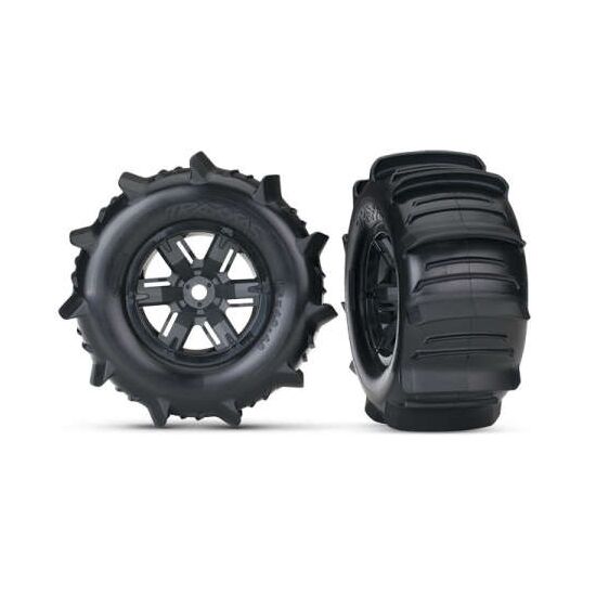 Tires & wheels, assembled, glued (X-M axx black wheels, paddle tires, foam inserts) (left & right) (2)