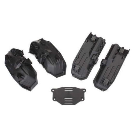 Fenders, inner (narrow), front & rear (2 each)/ rock light covers (8)/ bat tery plate/ 3x8 flathead screws (4)