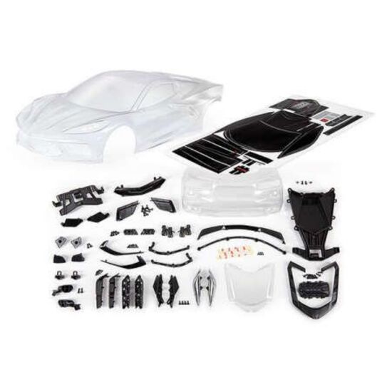 Body, Chevrolet Corvette Stingray (cl ear, trimmed, requires painting)/ dec al sheet (includes side mirrors, spoi
