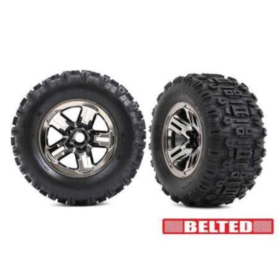 Tires & wheels, assembled, glued (3.8 ' black chrome wheels, belted Sledgeh ammer tires, foam inserts) (2)
