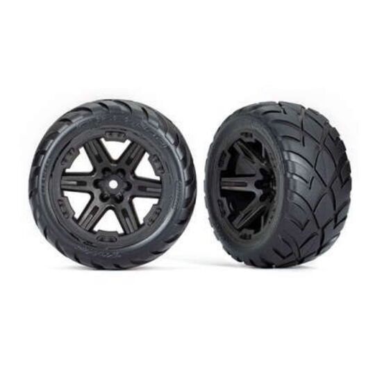 Tires & wheels, assembled, glued (2.8 ') (RXT black wheels, Anaconda tires, foam inserts) (4WD electric front/re